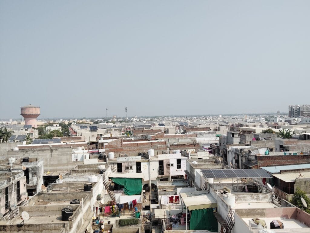 Rooftop solar panels on homes in India